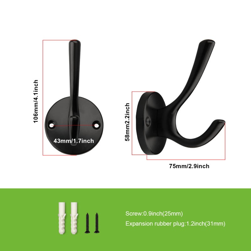 TUNNY 5 Pack Round Coat Towel Hooks - Matte Black Coat Hooks for Hanging Coats Towel Hooks for Bathroom Wall Mounted Zinc Alloy Bath Towel Hooks Robe Clothes Hook Holder Heavy Duty Wall Hooks - Image 2