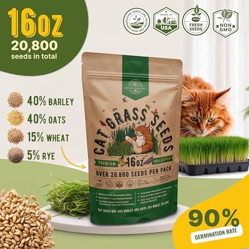 Organo Republic Cat Grass Seeds Mix - 20,800 Non-GMO Heirloom Seeds for Cats & Pets, 16 oz Pack for Growing Fresh Barley, Oat, Rye & Wheat Grass Seeds for Planting, Indoor Plants, Hairball Remedy - Image 3