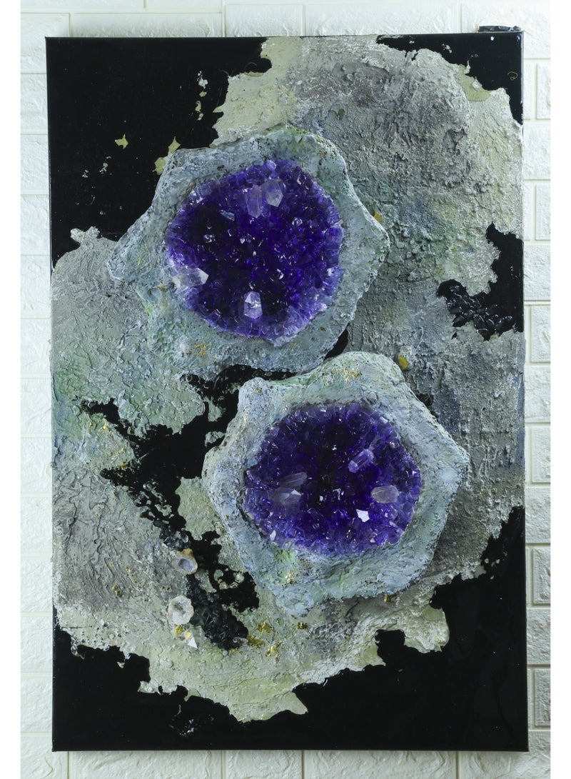 Resin Art Amethyst Stone Wall Painting – Crystal & Textured Abstract on Canvas - Image 1