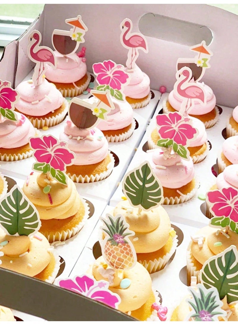 Party Decorations 24 Piece Tropical Cupcake Toppers with Flamingo Pineapple Palm Leaves and Flowers for Summer Beach Hawaiian Birthday Party Desserts - Image 2