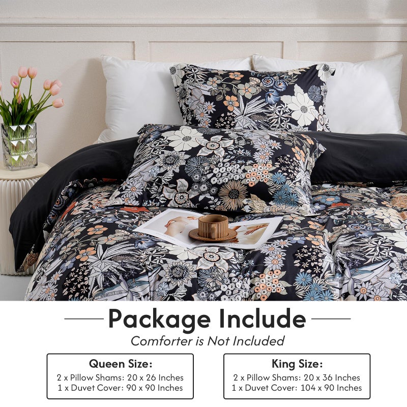 LONAVA King Flower 3 Pcs Duvet Cover Set, Breathable Soft Microfiber Black Lining Comforter Cover with Zipper Closure, and 2 Anti-Pilling, Fade Resistant Pillowcases, Midnight Blossoms - Image 5