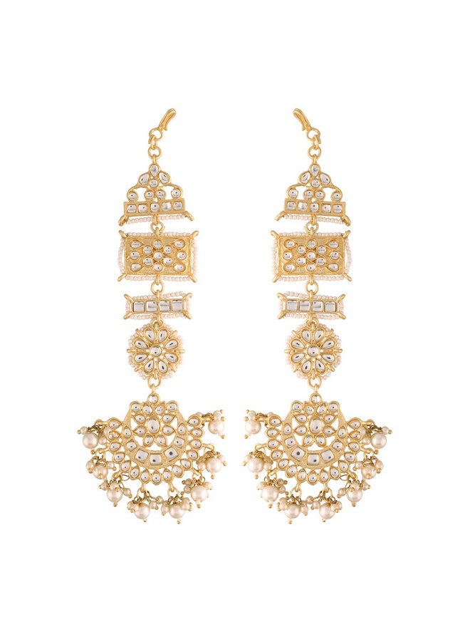 I Jewels I Jewels 18K Gold Plated Zinc Alloy Matte Finish Kundan and Pearl Work Chandbali Earrings for Women (White -1)  - Image 1
