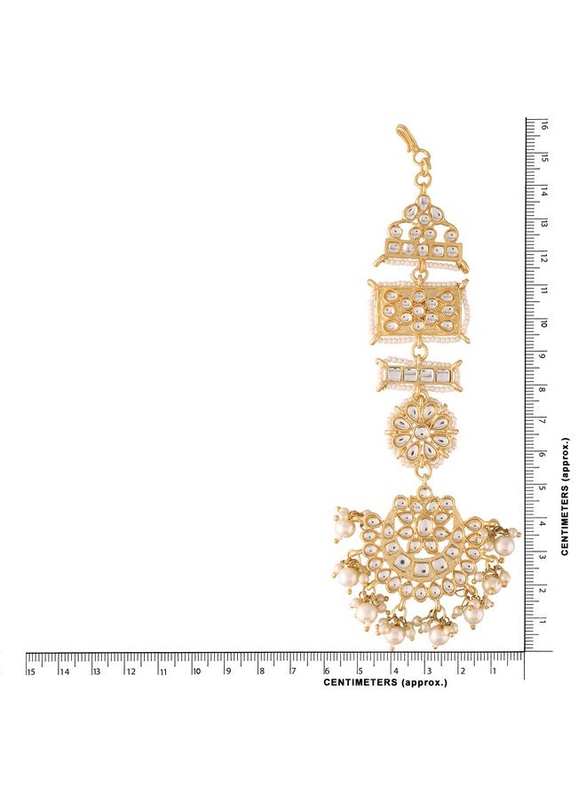 I Jewels I Jewels 18K Gold Plated Zinc Alloy Matte Finish Kundan and Pearl Work Chandbali Earrings for Women (White -1)  - Image 3
