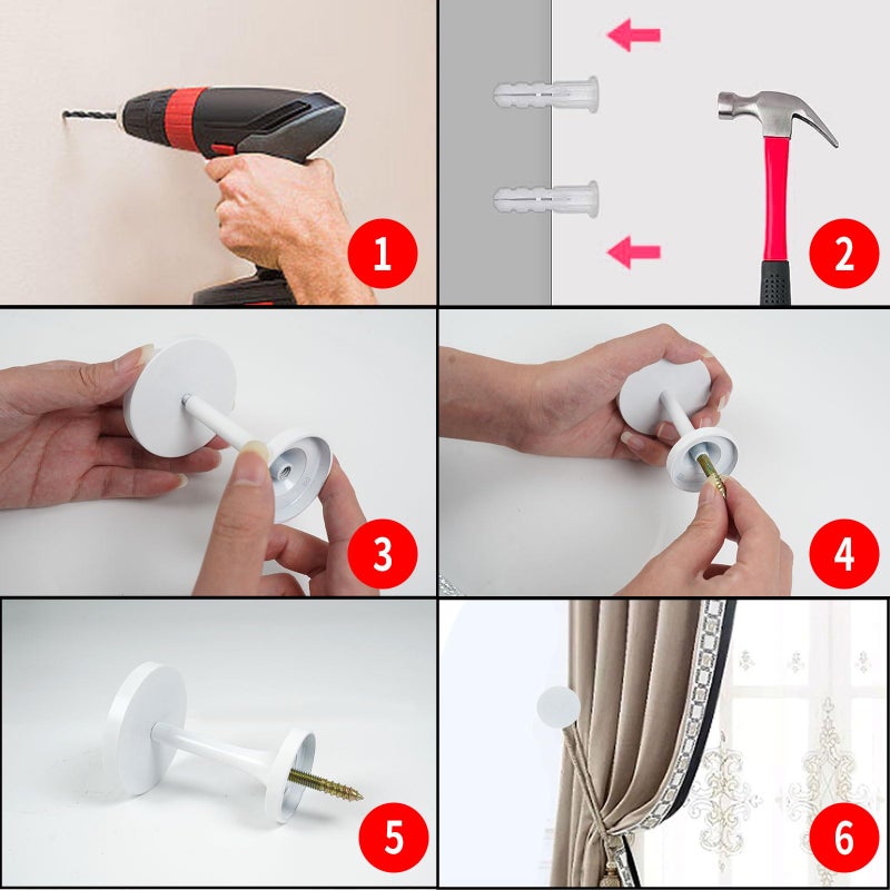 Shonmogar Curtain Tiebacks 2 Pack Curtain Holdbacks Zinc Alloy Curtain Tie Backs Wall Mounted With Screws  Decorative Curtain Hooks For Drapes Stylish White Curtain Holders For Home Office Decor - Image 4