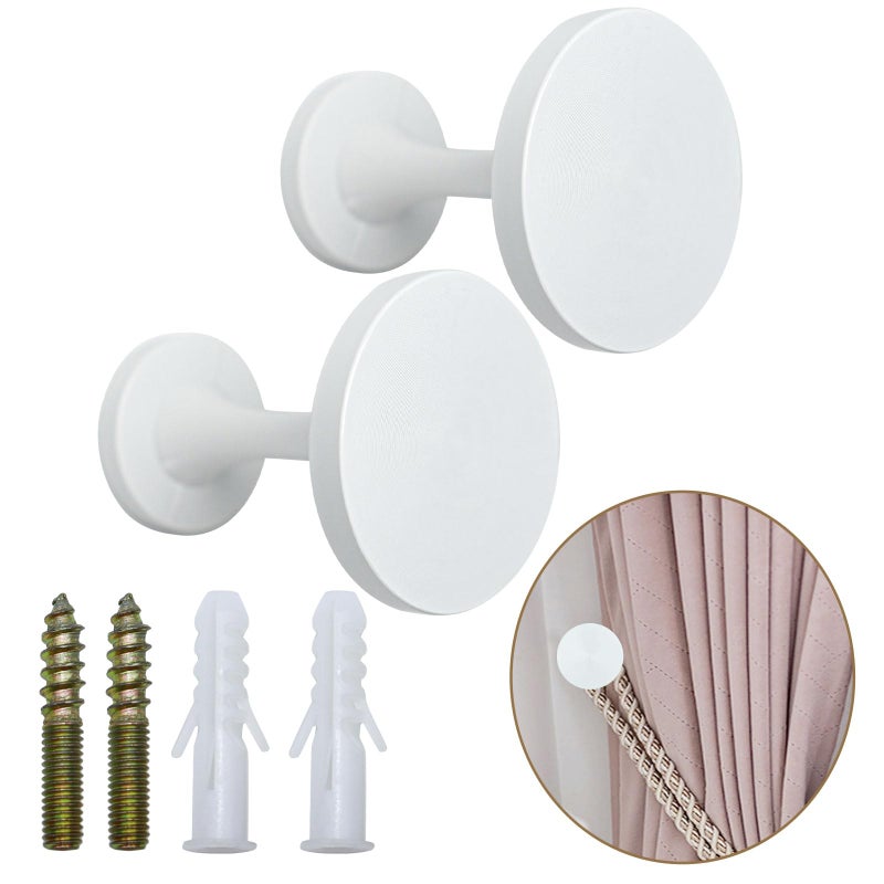 Shonmogar Curtain Tiebacks 2 Pack Curtain Holdbacks Zinc Alloy Curtain Tie Backs Wall Mounted With Screws  Decorative Curtain Hooks For Drapes Stylish White Curtain Holders For Home Office Decor - Image 1