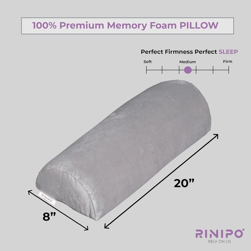 RINIPO Half Moon Memory Foam Pillows Multipurpose Orthopedic Pillow Head Back Knee Leg and Neck Support Pillow for Sleeping with Removable Zipper Cover 22x8x4 Inches Velvet Grey - Image 5