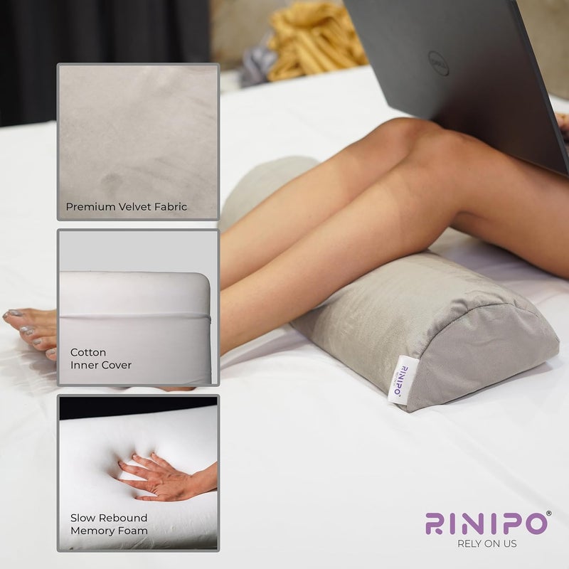 RINIPO Half Moon Memory Foam Pillows Multipurpose Orthopedic Pillow Head Back Knee Leg and Neck Support Pillow for Sleeping with Removable Zipper Cover 22x8x4 Inches Velvet Grey - Image 4