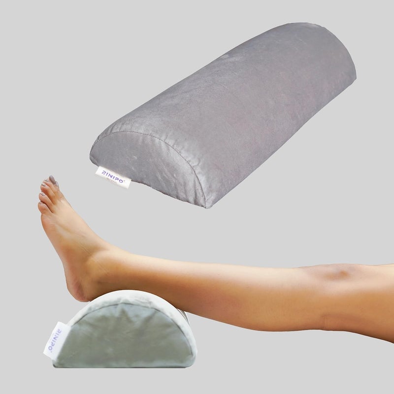 RINIPO Half Moon Memory Foam Pillows Multipurpose Orthopedic Pillow Head Back Knee Leg and Neck Support Pillow for Sleeping with Removable Zipper Cover 22x8x4 Inches Velvet Grey - Image 1