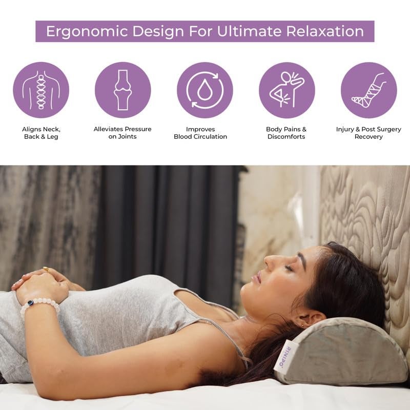 RINIPO Half Moon Memory Foam Pillows Multipurpose Orthopedic Pillow Head Back Knee Leg and Neck Support Pillow for Sleeping with Removable Zipper Cover 22x8x4 Inches Velvet Grey - Image 2