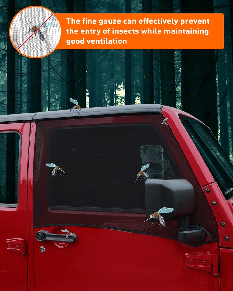 Savadicar Front Window Sun Shades, Breathable Mesh Side Window Sunshade, Stretchy Sun Screen Net Compatible with 1997-2024 Jeep Wrangler TJ JK JL & Gladiator JT, Anti-UV for Baby/Pets/Camping, Pair - Image 2
