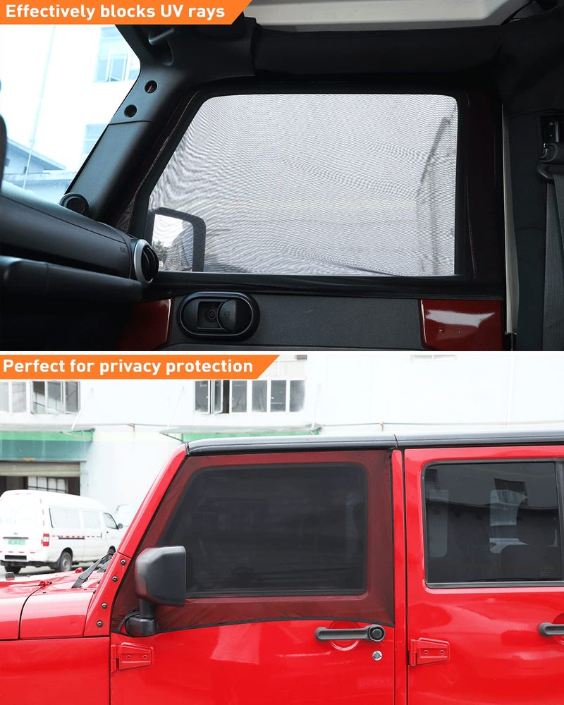 Savadicar Front Window Sun Shades, Breathable Mesh Side Window Sunshade, Stretchy Sun Screen Net Compatible with 1997-2024 Jeep Wrangler TJ JK JL & Gladiator JT, Anti-UV for Baby/Pets/Camping, Pair - Image 3