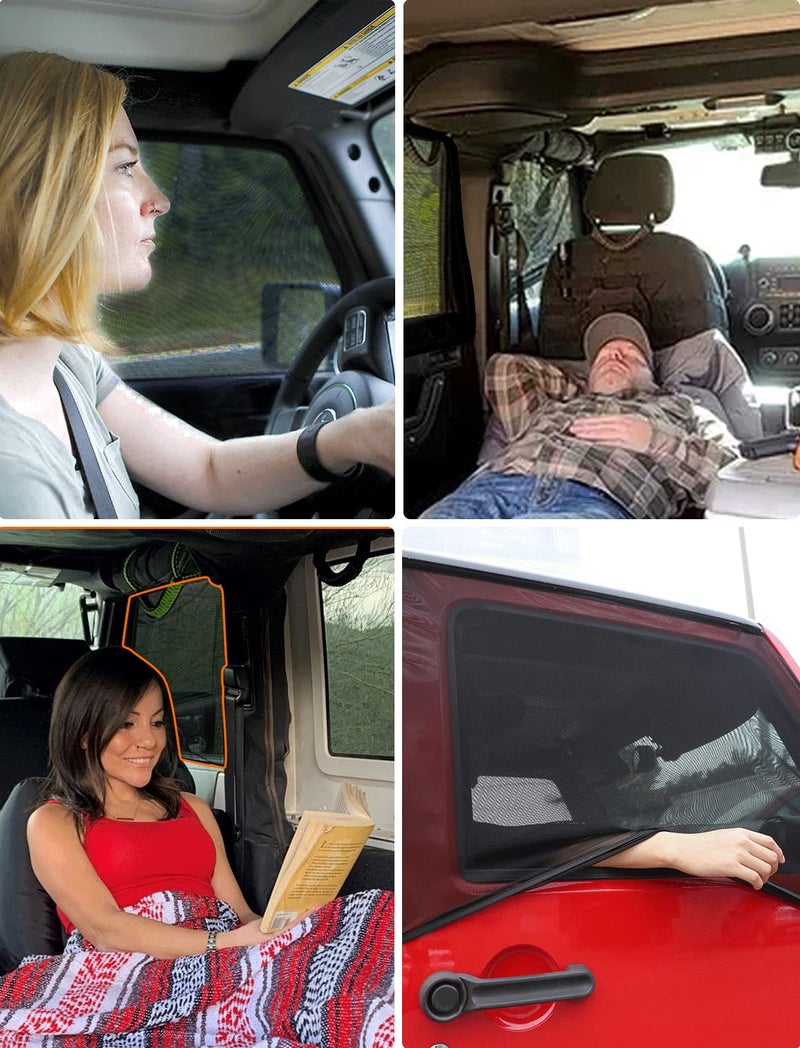 Savadicar Front Window Sun Shades, Breathable Mesh Side Window Sunshade, Stretchy Sun Screen Net Compatible with 1997-2024 Jeep Wrangler TJ JK JL & Gladiator JT, Anti-UV for Baby/Pets/Camping, Pair - Image 5