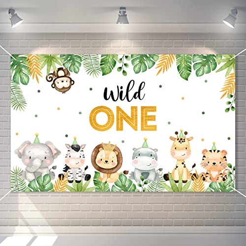 Heboland Wild One Backdrop Banner Birthday Decorations for Boys,Large Size 3 x 5Ft Jungle Safari Cute Animals 1st First Party Supplies - Image 1