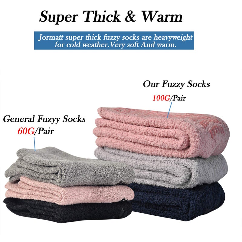 JORMATT 3 Pairs Women Grip Fuzzy Socks Non Skid Men Thick Cozy Slipper Hospital Socks with Grips,Men shoe size 4-7/Women size 4-8 - Image 2