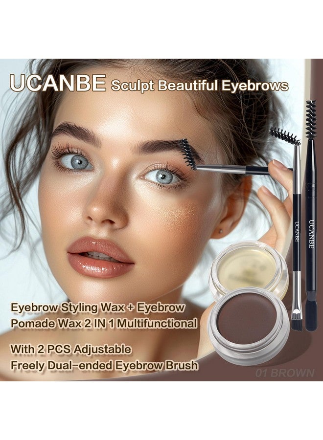 UCANBE Waterproof Eyebrow Gel + Eyebrow Styling Wax 2 in 1 Makeup Kit with 2 Pcs Dual-ended Adjustable Freely Eyebrow Brush Makeup Long Lasting Eyebrows (01 Gel/Brown Pomade, Standard) - Image 2