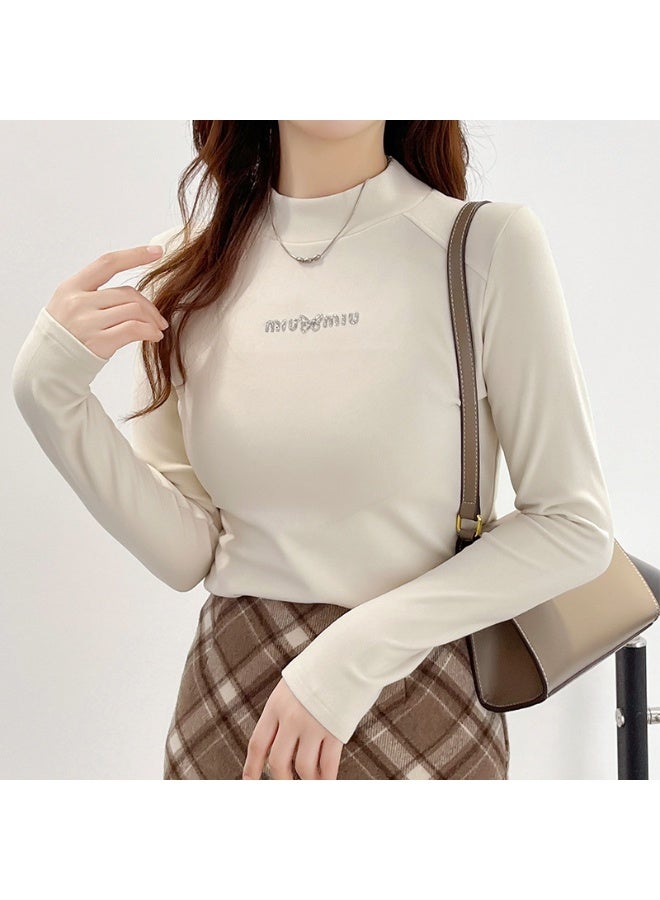 NIBEMINENT Women's Autumn/winter Inner Versatile Fleece-lined Warm Half Polo/turtle Neck Base Layer Top Long Sleeve T-shirt Stylish - Image 1