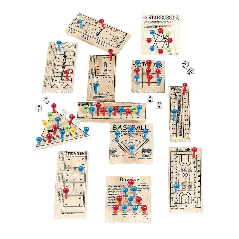 Fun Express Wooden Board Games Set 12 Pack - Classic Travel Games for Kids & Adults | Mini Peg Board Games, Checkers & Tic Tac Toe | Portable Family Game Night Collection for Road Trips & Camping - Image 1