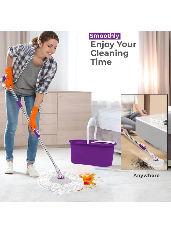 Mops for Floor Cleaning Stainless Steel Spin Mop and Bucket with,Hands Free Wringing, Telescopic Mop Handle, 360° Rotating Mop Head, Reusable Refills 45x26x23cm PURPLE - Image 2