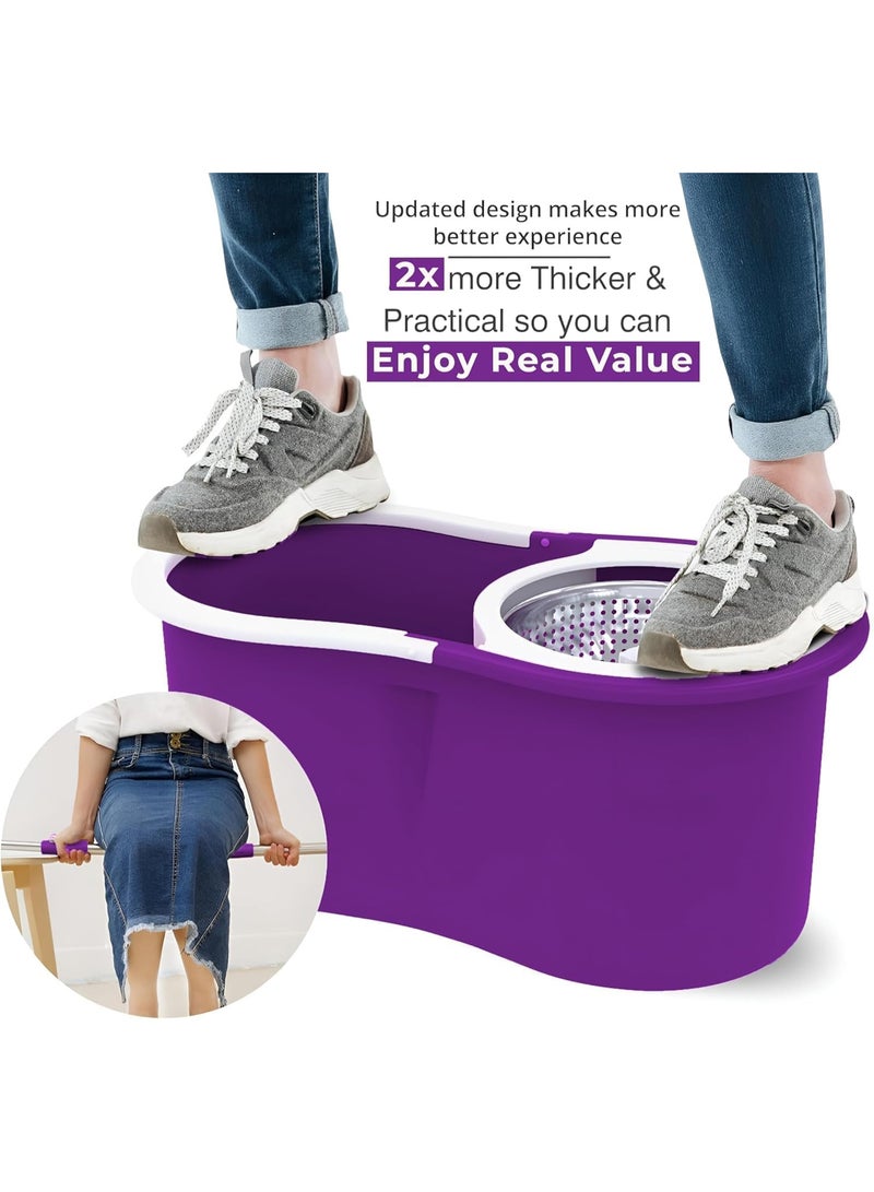 Mops for Floor Cleaning Stainless Steel Spin Mop and Bucket with,Hands Free Wringing, Telescopic Mop Handle, 360° Rotating Mop Head, Reusable Refills 45x26x23cm PURPLE - Image 3