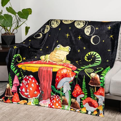 Smilelife Mystical Forest Frog and Mushroom Throw Blanket - Soft Flannel Plush Blanket for Bed, Couch, Sofa, and Chair - Available in 50" x 60" Sizes - Image 1