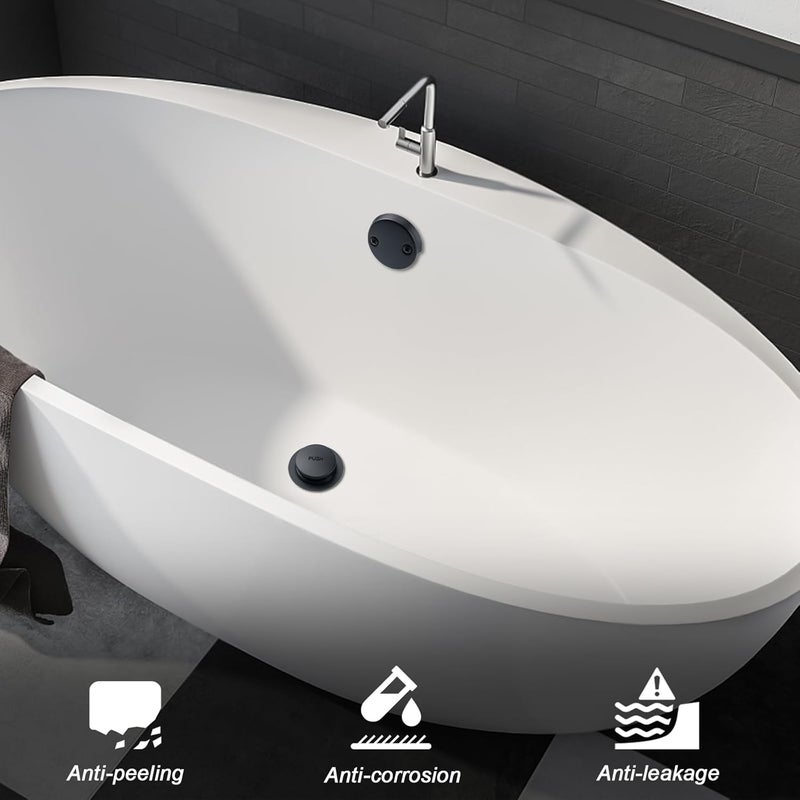 BOOMIBOO Bathtub Drain Tip-Toe Trim Set with Two-Hole Overflow Faceplate, Bath Tub Drains Conversion Kit with Universal Fine/Coarse Thread, Replacement Bathtub Drain Stopper Assembly, Matte Black - Image 2
