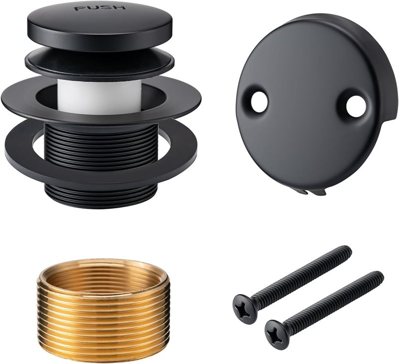 BOOMIBOO Bathtub Drain Tip-Toe Trim Set with Two-Hole Overflow Faceplate, Bath Tub Drains Conversion Kit with Universal Fine/Coarse Thread, Replacement Bathtub Drain Stopper Assembly, Matte Black - Image 1