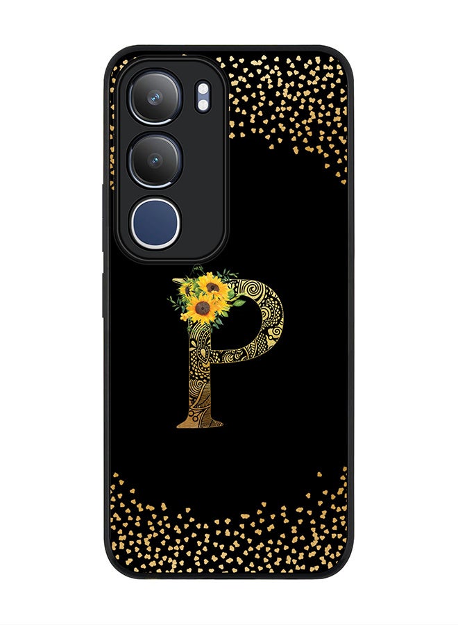For vivo Y19s / Y19s Pro Case,Slim fit Camera Protection, Shockproof Thin Phone cover  - Custom Floral Monogram - P ( Black )