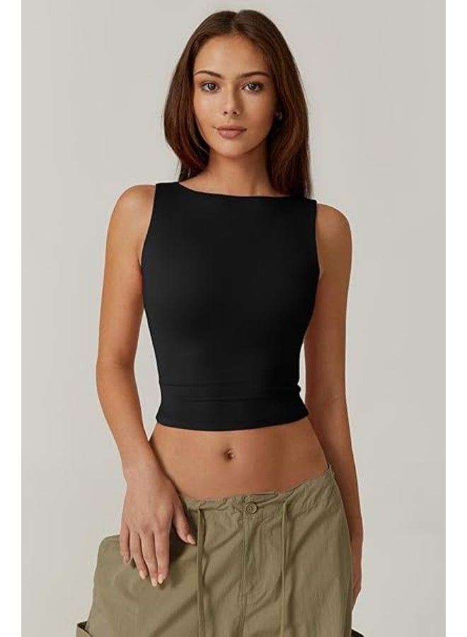 ChicAbode Womens Open Back Sleeveless Crop Top High Neck Slim Fit Tank Top Y2k - Image 2