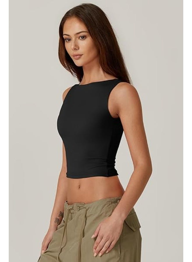 ChicAbode Womens Open Back Sleeveless Crop Top High Neck Slim Fit Tank Top Y2k - Image 4