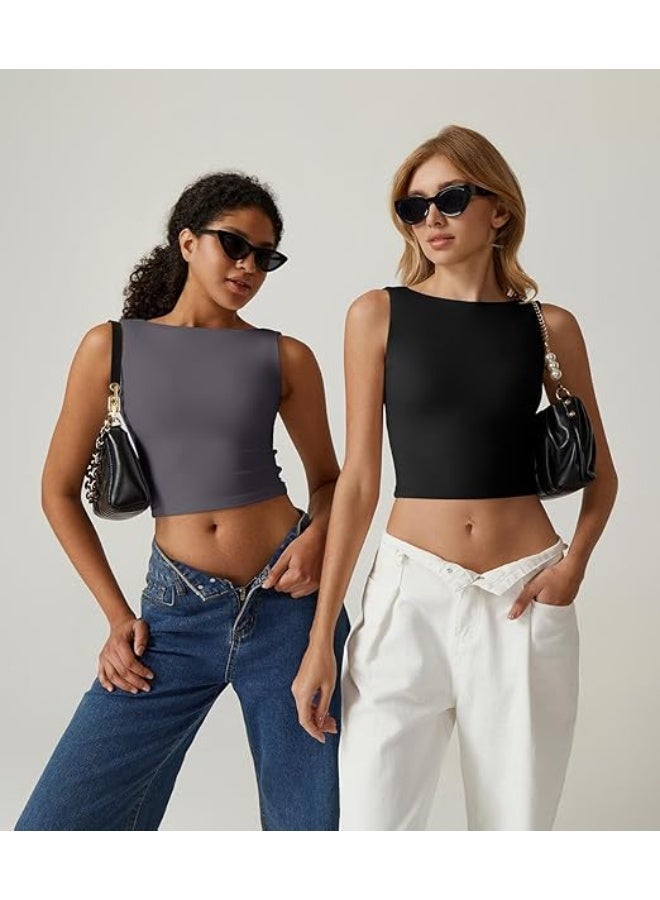 ChicAbode Womens Open Back Sleeveless Crop Top High Neck Slim Fit Tank Top Y2k - Image 5