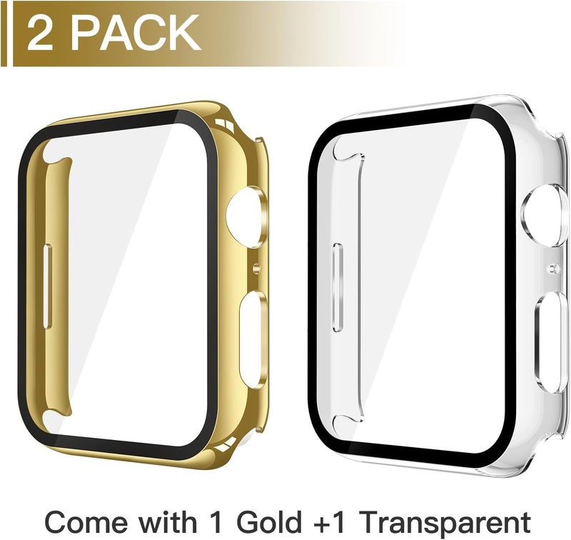 Misxi 2 Pack Tempered Glass Case Compatible for Apple Watch SE 3 (2025) SE 2 SE Series 6 Series 5 Series 4 40mm, Hard PC Screen Protector Overall Protection Cover for iWatch, 1 Gold + 1 Transparent - Image 2