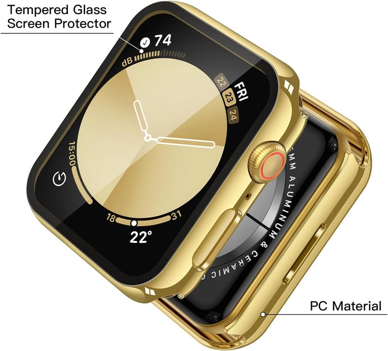Misxi 2 Pack Tempered Glass Case Compatible for Apple Watch SE 3 (2025) SE 2 SE Series 6 Series 5 Series 4 40mm, Hard PC Screen Protector Overall Protection Cover for iWatch, 1 Gold + 1 Transparent - Image 4