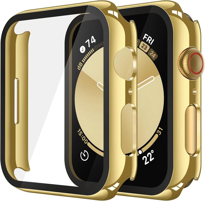 Misxi 2 Pack Tempered Glass Case Compatible for Apple Watch SE 3 (2025) SE 2 SE Series 6 Series 5 Series 4 40mm, Hard PC Screen Protector Overall Protection Cover for iWatch, 1 Gold + 1 Transparent - Image 1
