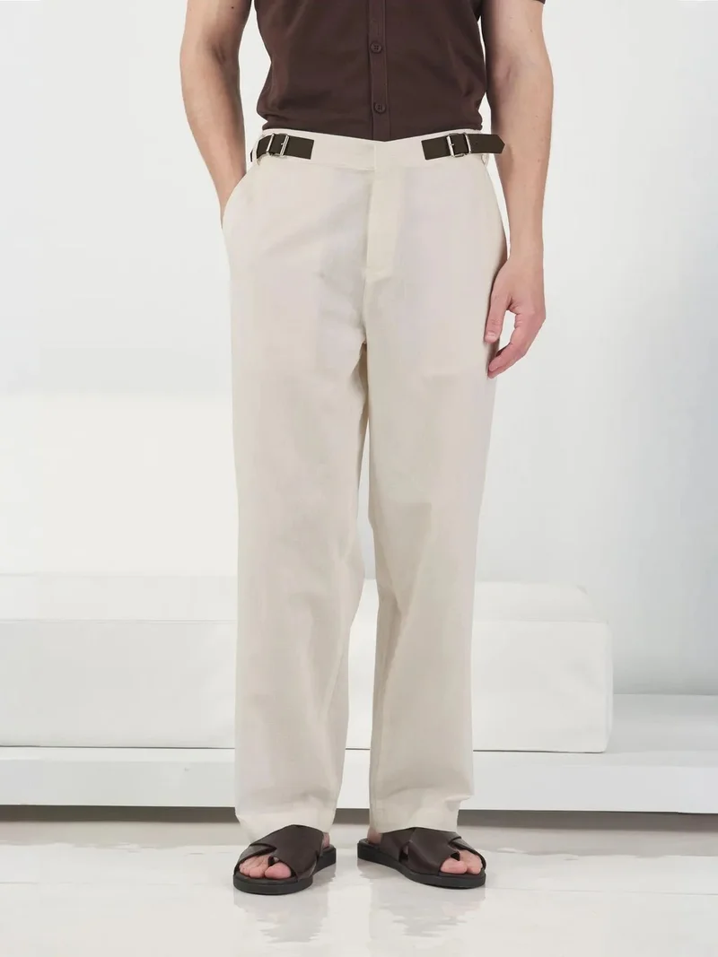 جيستو GIESTO Belted Straight Leg Linen Pants