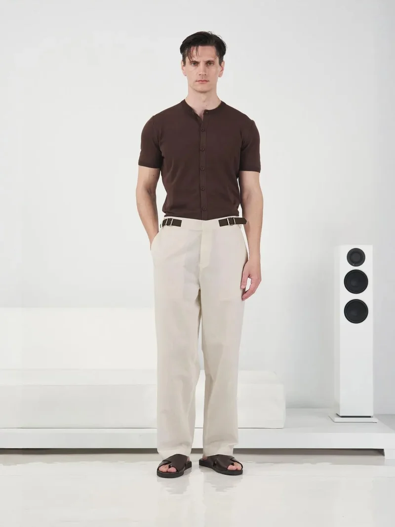 جيستو GIESTO Belted Straight Leg Linen Pants
