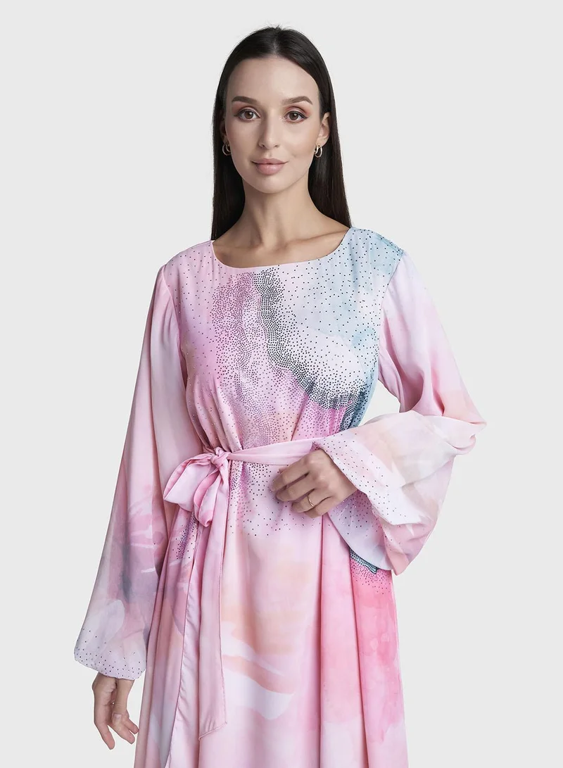 Kashkha Pink Abstract Printed Georgette Maxi Dress (VDX20)