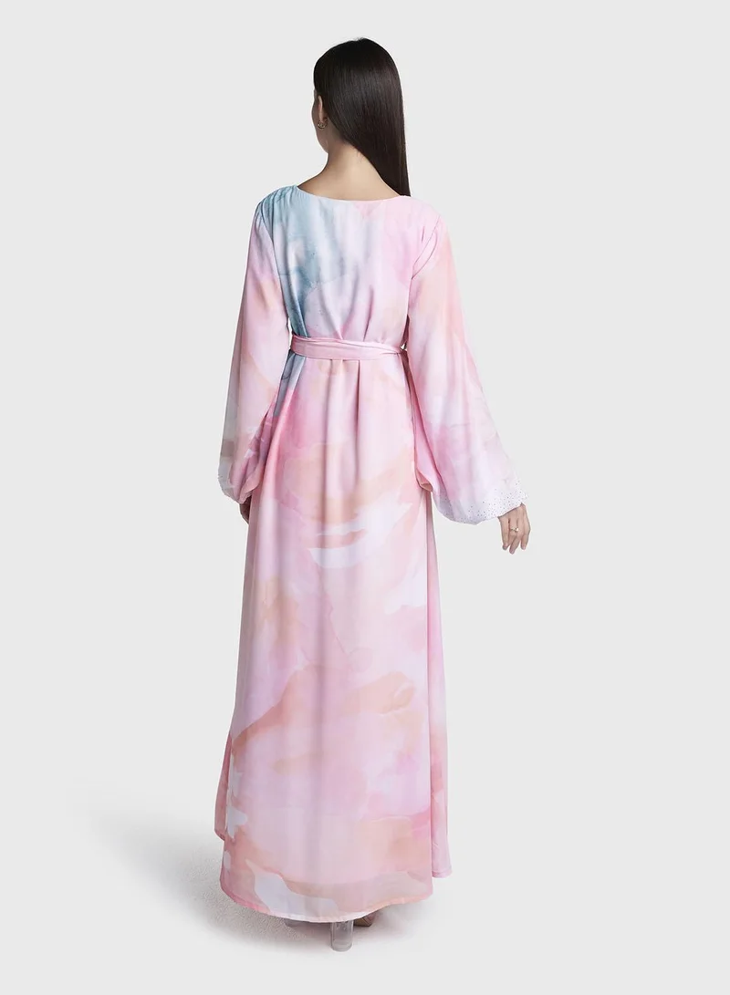 Kashkha  Pink Abstract Printed Georgette Maxi Dress (VDX20) for Women | Best Price UAE