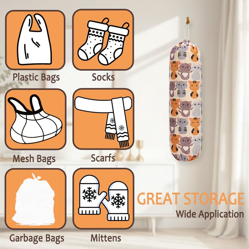 TOGETRUE Plastic Bag Holder, Cute Grocery Bag Holder for Plastic Bags, Wall Mount Bags Dispenser for Home Kitchen Decor (Cat) - Image 5