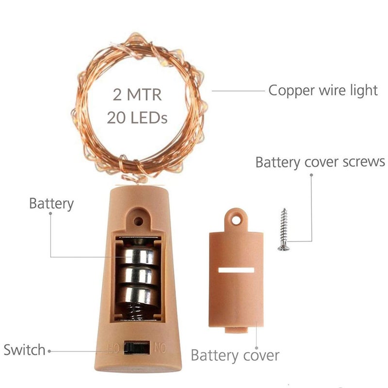 MANSAA MANSAA M44 Bottle Cork LED String Light 2 Meter 20 LEDs Multicolor Automatic Blinking LR44 Battery Operated Wine Bottles LED Light Pack of 2  - Image 3