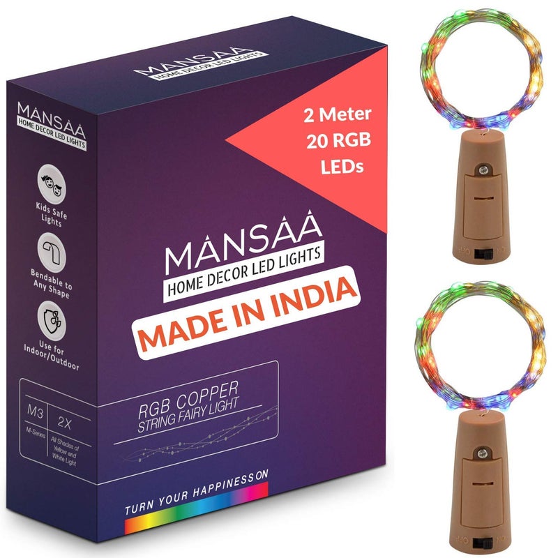 MANSAA MANSAA M44 Bottle Cork LED String Light 2 Meter 20 LEDs Multicolor Automatic Blinking LR44 Battery Operated Wine Bottles LED Light Pack of 2  - Image 1