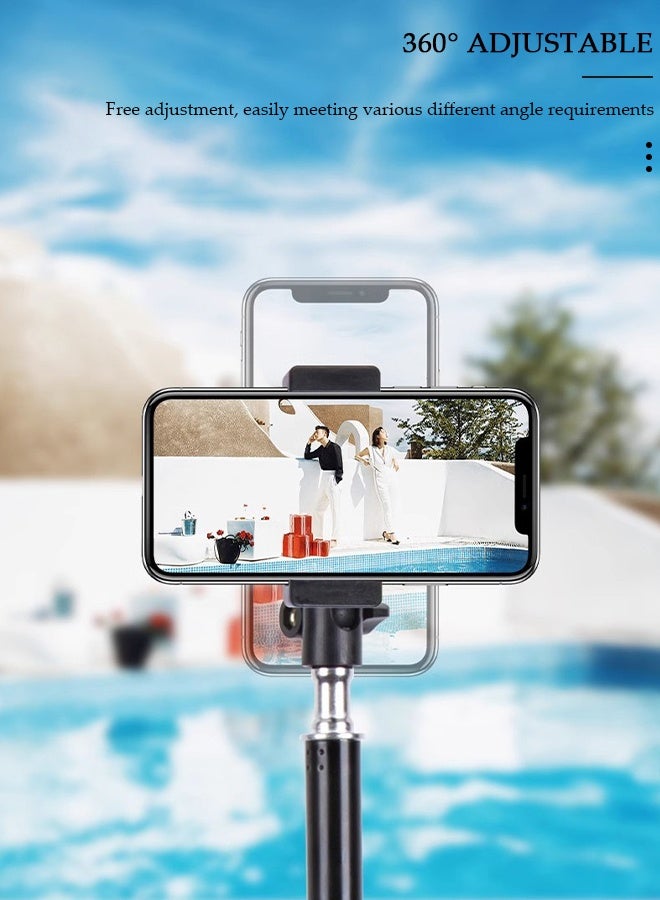 DUNISO حلقة ضوء سيلفي مع حامل ثلاثي، حامل هاتف محمول مع بلوتوث، حامل بث مباشر للهاتف للاستخدام الخارجي والداخلي، حامل بث مباشر مع حامل ثلاثي وحامل هاتف، ضوء ثلاثي الألوان لفيديو سيلفي مباشر Vlog - Image 4