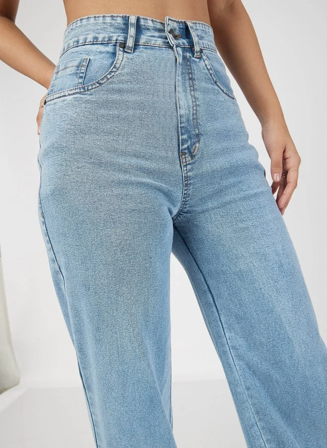 SASSAFRAS Light Blue Straight Fit High-Rise Jeans for Women