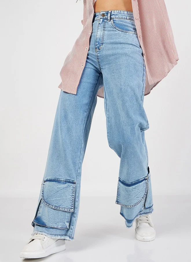SASSAFRAS Light Blue Straight Fit High-Rise Jeans for Women
