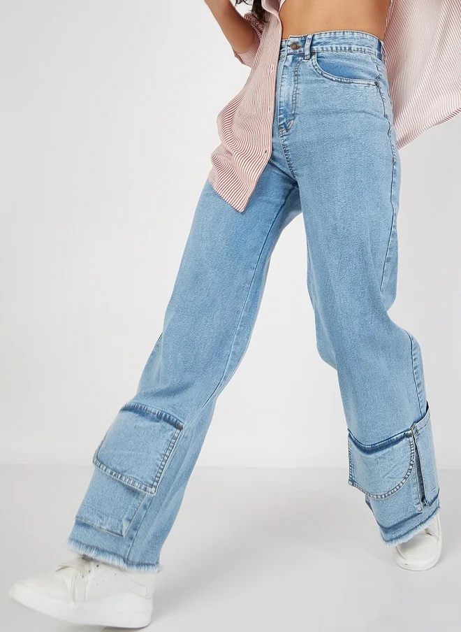 SASSAFRAS Light Blue Straight Fit High-Rise Jeans for Women