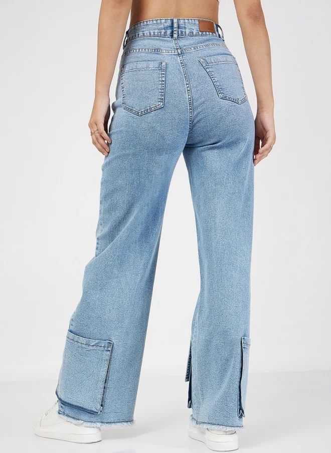 SASSAFRAS Light Blue Straight Fit High-Rise Jeans for Women