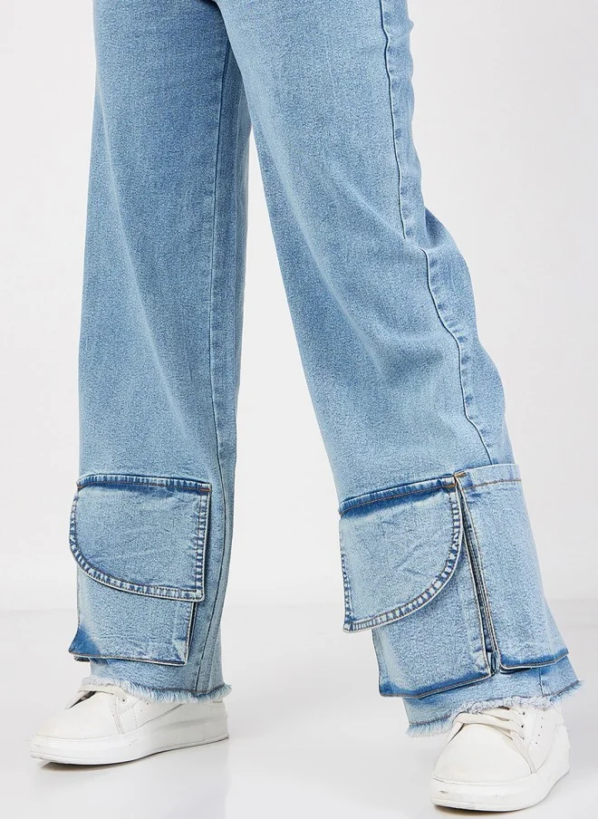 SASSAFRAS Light Blue Straight Fit High-Rise Jeans for Women
