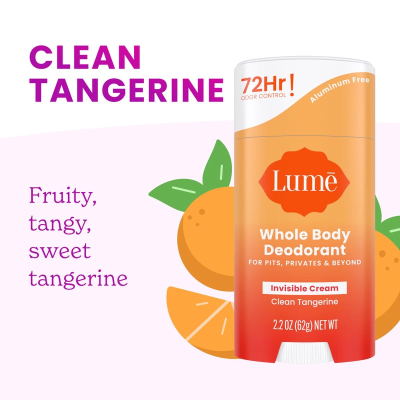 Lume Whole Body Deodorant - Invisible Cream Stick - 72 Hour Odor Control - Doctor Developed - Aluminum Free, Baking Soda Free and Skin Loving - 2.2 Ounce (2 pack) (Soft Powder & Clean Tangerine) - Image 4