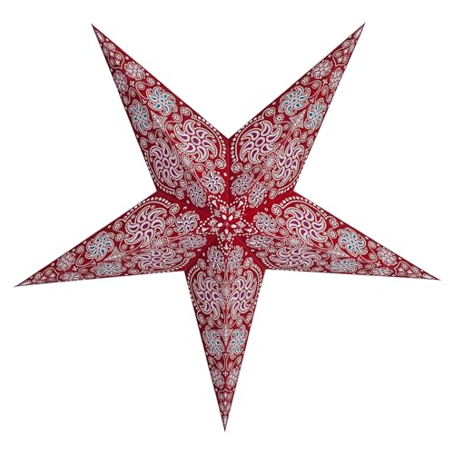 GalaxyArts Paper Star Lanterns, 24 Inch Red Chakra 3D Light-Up Hanging Lamp, Handcrafted Hollow Out 5-Point Star Decoration for Christmas, Wedding, Birthday, Parties, Indoor Outdoor Holiday Home Décor - Image 1