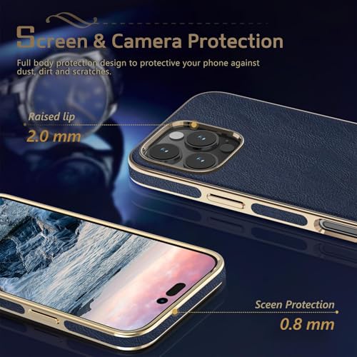 LOHASIC for iPhone 16 Pro Max Case Leather, Men Women Luxury PU Leather Classic Back Cover Soft Grip Cases for iPhone 16 Pro Max 6.9 Inch 2024, Navy Blue - Image 4