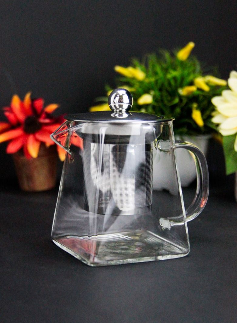 تيلاند إبريق شاي زجاجي من البورسليكات مع فلتر من الفولاذ المقاوم للصدأ بتصميم مربع سعة 0.350 لتر - Image 2